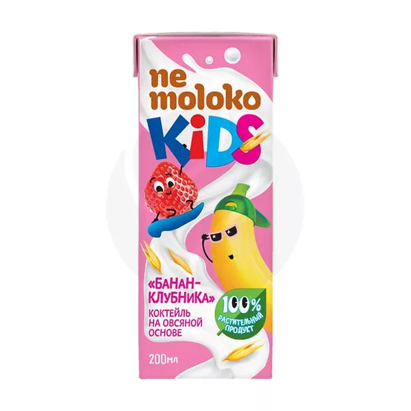 Изображение товара Nemoloko Kids коктейль на овсяной основе Банан-клубника 3+, 0,2л