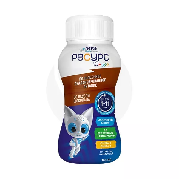 Изображение товара Nestle Ресурс Юниор жидкая смесь со вкусом шоколада 200мл для детей 1-11 лет Изображение товара Nestle Ресурс Юниор жидкая смесь со вкусом шоколада 200мл для детей 1-11 лет