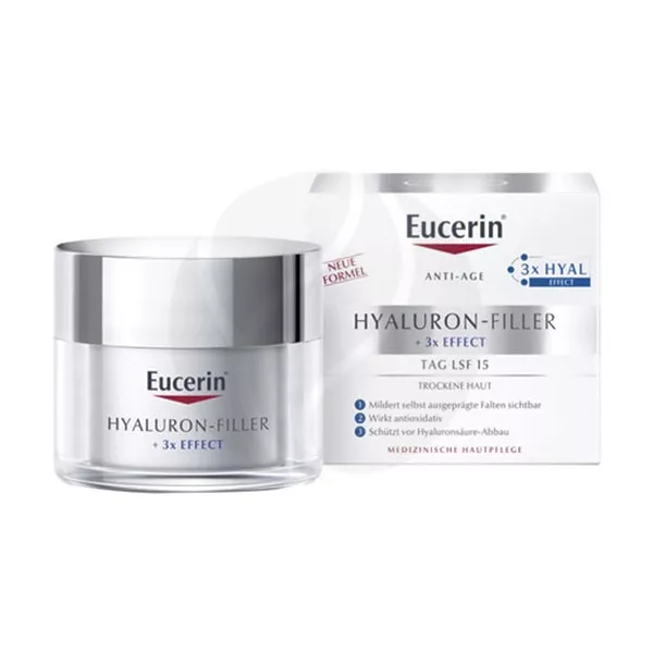 Изображение товара Eucerin Hyaluron-Filler дневной антивозрастной крем SPF 15 50мл для сухой и чувствительной кожи Изображение товара Eucerin Hyaluron-Filler дневной антивозрастной крем SPF 15 50мл для сухой и чувствительной кожи