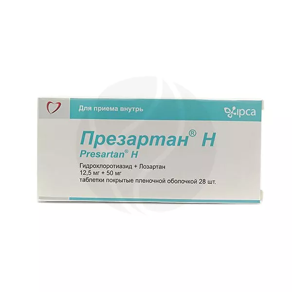 Изображение товара Презартан Н таблетки покрыт. п/о 12,5мг+50мг, №28 Изображение товара Презартан Н таблетки покрыт. п/о 12,5мг+50мг, №28