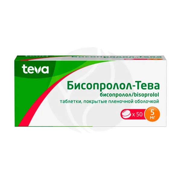 Изображение товара Бисопролол-Тева 5 мг таблетки покрытые для лечения гипертензии и стенокардии Изображение товара Бисопролол-Тева 5 мг таблетки покрытые для лечения гипертензии и стенокардии