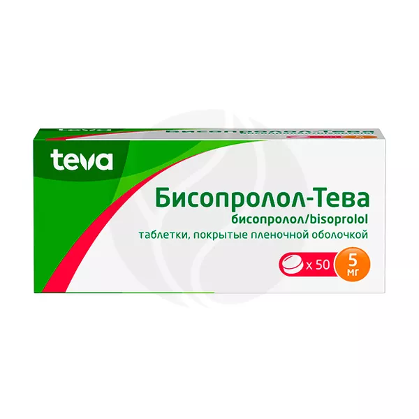 Изображение товара Бисопролол-Тева 5 мг таблетки покрытые для лечения гипертензии и стенокардии