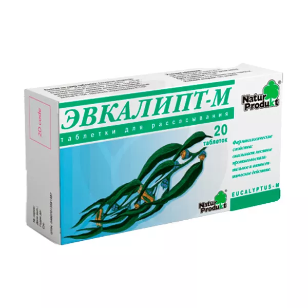 Изображение товара Эвкалипт-М таблетки для рассасывания №20 натуральное средство от простуды и кашля Изображение товара Эвкалипт-М таблетки для рассасывания №20 натуральное средство от простуды и кашля