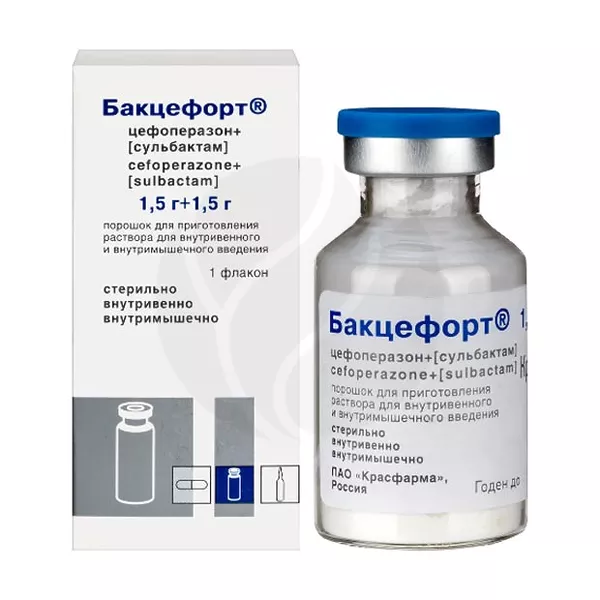 Изображение товара Бакцефорт порошок для приготовления раствора 1,5г+1,5г Изображение товара Бакцефорт порошок для приготовления раствора 1,5г+1,5г