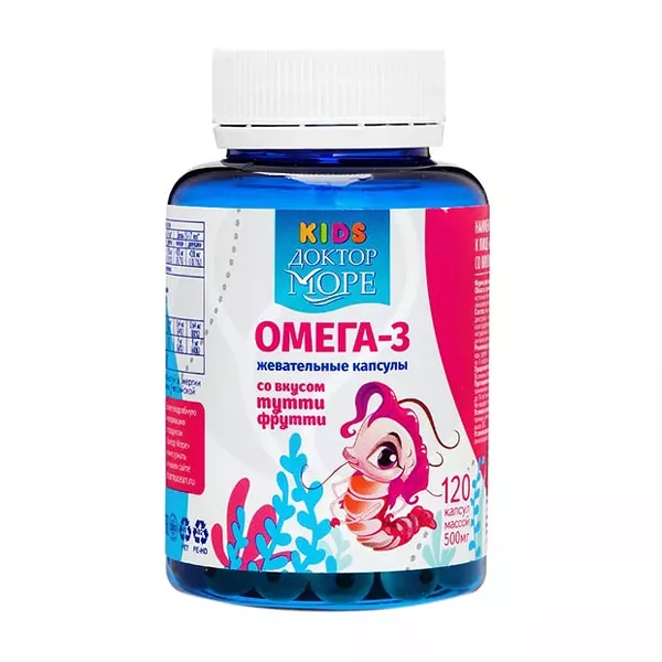 Изображение товара Доктор Море детская омега 3 капсулы жевательные со вкусом тутти-фрутти, №120