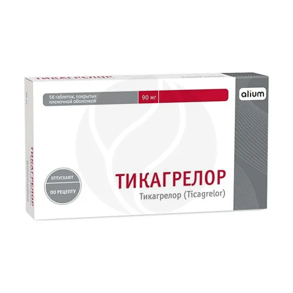 Изображение товара Тикагрелор таблетки покрытые 90 мг 56 шт для профилактики тромбов Изображение товара Тикагрелор таблетки покрытые 90 мг 56 шт для профилактики тромбов