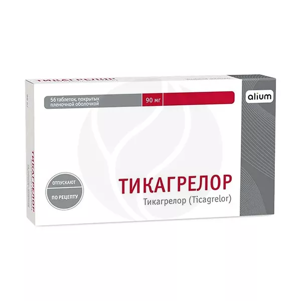 Изображение товара Тикагрелор таблетки покрытые 90 мг 56 шт для профилактики тромбов Изображение товара Тикагрелор таблетки покрытые 90 мг 56 шт для профилактики тромбов