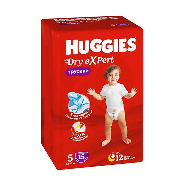 Huggies Dry Expert подгузники-трусики р.5 (12-17кг), 15шт
