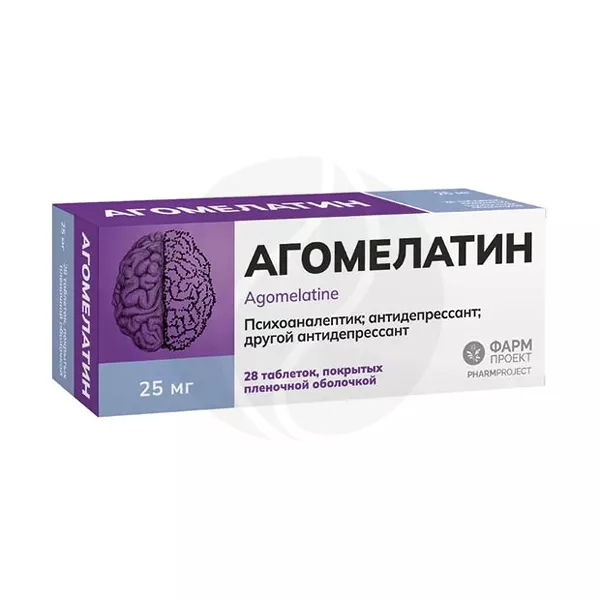 Изображение товара Агомелатин 25мг таблетки покрытые 28 шт. для лечения депрессии