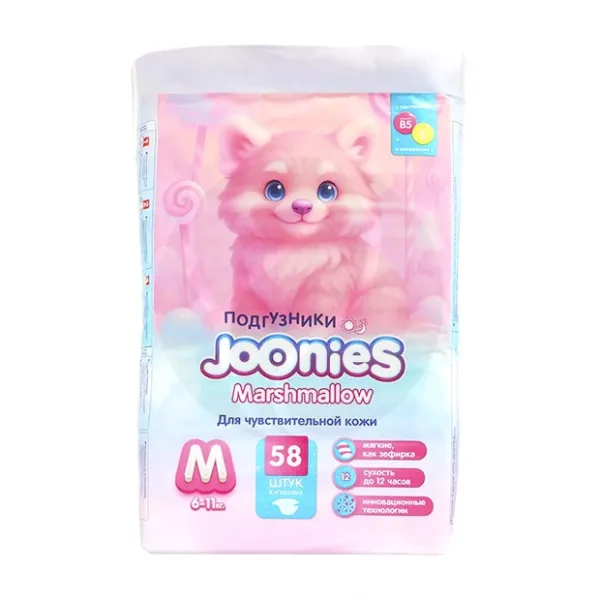 Изображение товара Joonies Marshmallow Подгузники р.M 6-11кг 58шт мягкие надежные