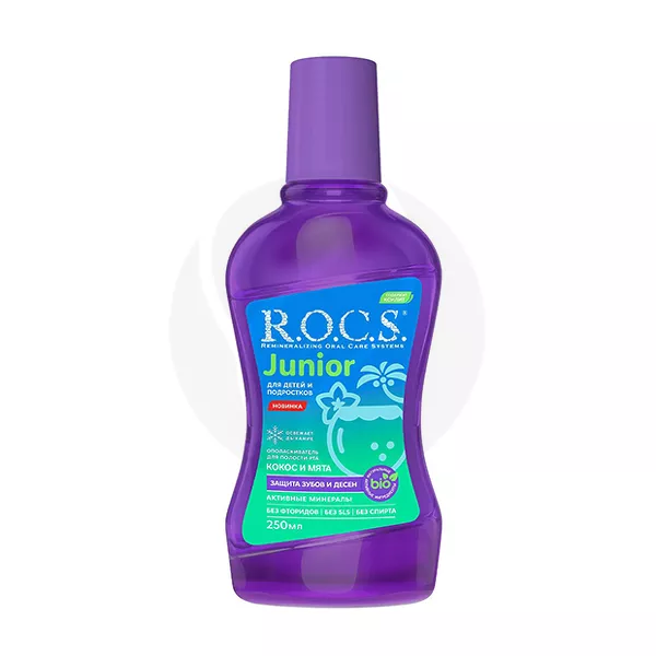Изображение товара R.O.C.S. Junior ополаскиватель для рта для детей и подростков со вкусом кокос и мята (6+), 250мл Изображение товара R.O.C.S. Junior ополаскиватель для рта для детей и подростков со вкусом кокос и мята (6+), 250мл