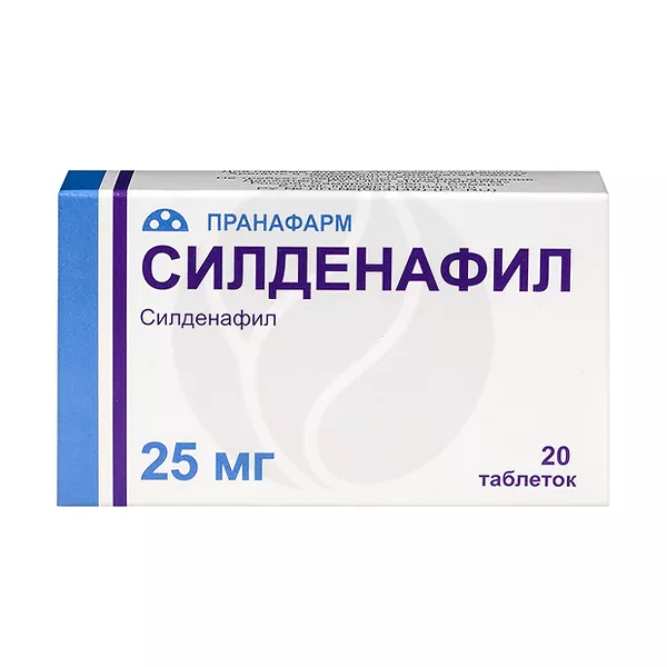 Изображение товара Силденафил таблетки покрыт пленочной оболочкой 25 мг, №20 Изображение товара Силденафил таблетки покрыт пленочной оболочкой 25 мг, №20