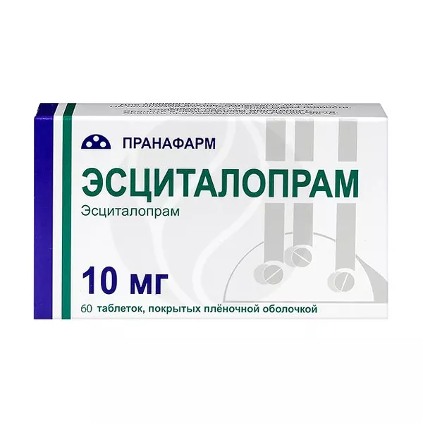 Изображение товара Эсциталопрам таблетки покрыт. п/о 10мг, №60 Изображение товара Эсциталопрам таблетки покрыт. п/о 10мг, №60