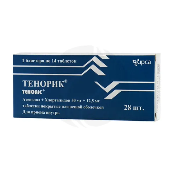 Изображение товара Тенорик таблетки покрытые пленочной оболчкой 50 мг + 12,5 мг, 28 шт Изображение товара Тенорик таблетки покрытые пленочной оболчкой 50 мг + 12,5 мг, 28 шт