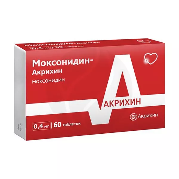 Изображение товара Моксонидин-Акрихин 0,4мг таблетки покрытые 60 шт для снижения давления Изображение товара Моксонидин-Акрихин 0,4мг таблетки покрытые 60 шт для снижения давления