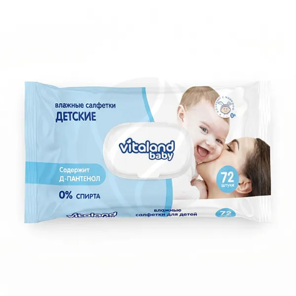 Изображение товара Vitaland baby влажные детские салфетки с пантенолом, (0+), 72шт