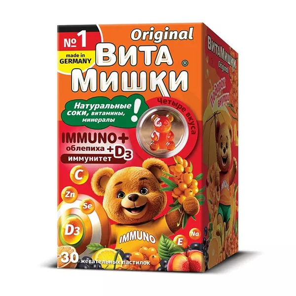 Изображение товара ВитаМишки Immuno+ Облепиха и витамин D3 пастилки жевательные для детей 30 шт Изображение товара ВитаМишки Immuno+ Облепиха и витамин D3 пастилки жевательные для детей 30 шт