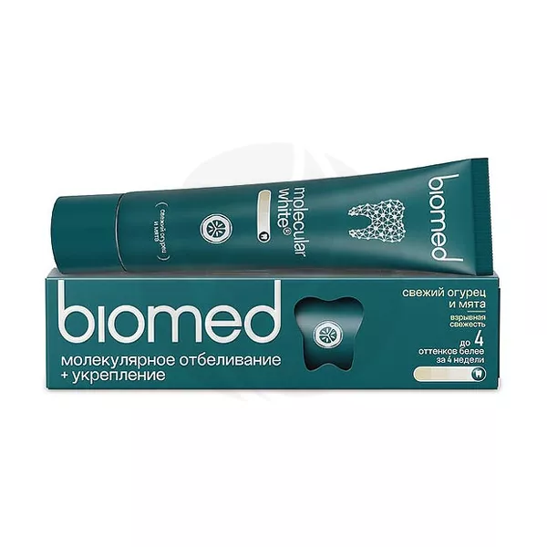 Изображение товара Biomed Healthywhite зубная паста молекулярное отбеливание + укрепление со вкусом свежий огурец и мята, 65г