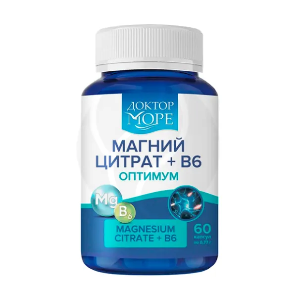 Изображение товара Доктор Море Магний цитрат+В6 Оптимум капсулы, №60 Изображение товара Доктор Море Магний цитрат+В6 Оптимум капсулы, №60