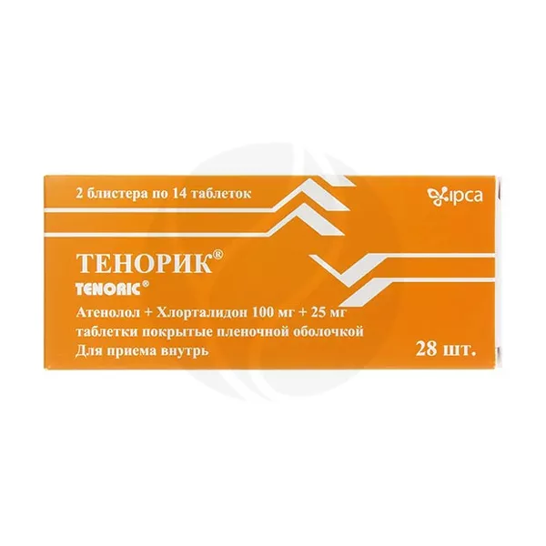 Изображение товара Тенорик таблетки покрыт. п/о 100мг+25мг, №28 Изображение товара Тенорик таблетки покрыт. п/о 100мг+25мг, №28