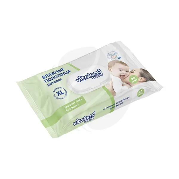 Изображение товара Vitaland baby полотенца влажные детские с экстрактом ромашки, алоэ и витамином Е, 60шт