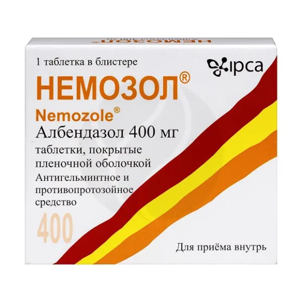 Изображение товара Немозол таблетки покрыт. п/о 400мг, №1 Изображение товара Немозол таблетки покрыт. п/о 400мг, №1