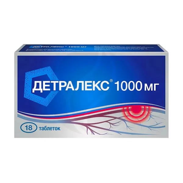 Изображение товара Детралекс 1000 мг таблетки, 18 шт - флебопротектор Изображение товара Детралекс 1000 мг таблетки, 18 шт - флебопротектор