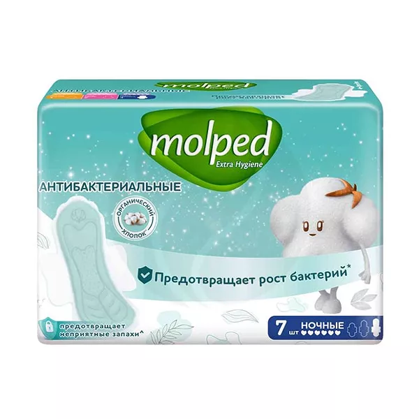 Изображение товара Molped прокладки антибактериальные ночные, 7шт Изображение товара Molped прокладки антибактериальные ночные, 7шт