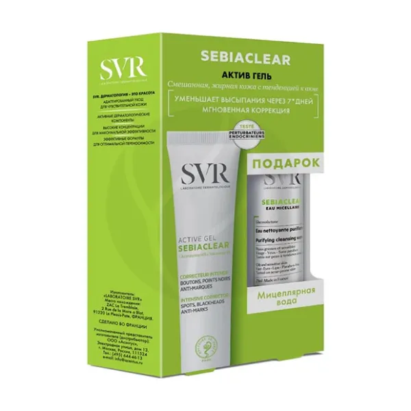Изображение товара SVR Sebiaclear набор Active gel гель для лица + мицеллярная вода, 40мл+75мл Изображение товара SVR Sebiaclear набор Active gel гель для лица + мицеллярная вода, 40мл+75мл