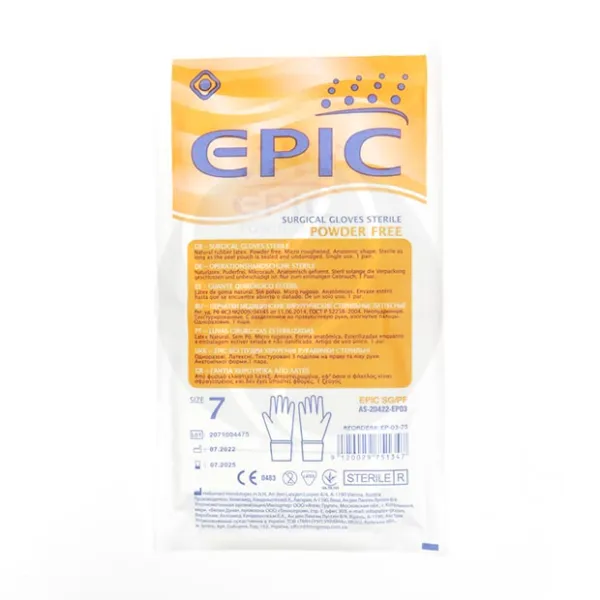 Изображение товара Epic перчатки медицинские хирургические стерильные латексные неопудренные р.7, 1 пара Изображение товара Epic перчатки медицинские хирургические стерильные латексные неопудренные р.7, 1 пара