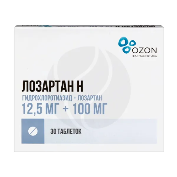 Лозартан Н таблетки покрыт. п/о 12,5мг+50мг, №30