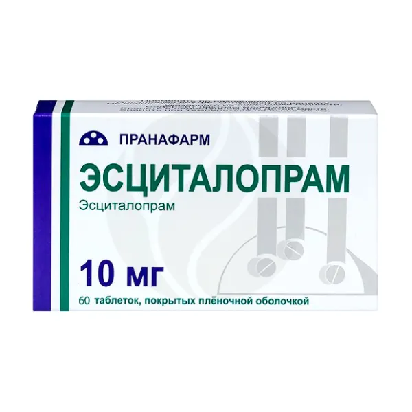 Изображение товара Эсциталопрам таблетки покрытые 10мг Прана от депрессии и тревоги Изображение товара Эсциталопрам таблетки покрытые 10мг Прана от депрессии и тревоги
