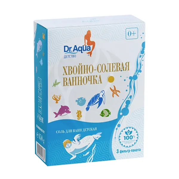 Dr.Aqua ванночка хвойно-солевая детская с эфирными маслами кедра, пихты, сосны, 450г