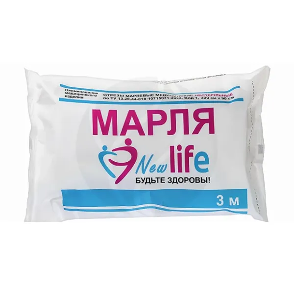 Изображение товара Медицинская марля New life нестерильная 3 м из 100% хлопка Изображение товара Медицинская марля New life нестерильная 3 м из 100% хлопка