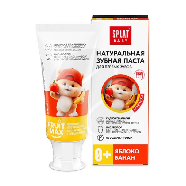 Изображение товара Splat Baby зубная паста детская натуральная Яблоко-банан (0+), 35мл/48г Изображение товара Splat Baby зубная паста детская натуральная Яблоко-банан (0+), 35мл/48г
