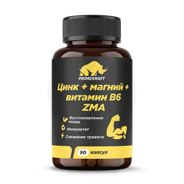 Изображение товара Primekraft ЗМА/ZMA Цинк+Магний+Витамин В6 капсулы, №90 Изображение товара Primekraft ЗМА/ZMA Цинк+Магний+Витамин В6 капсулы, №90