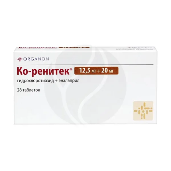 Изображение товара Ко-ренитек таблетки, 12,5мг+20мг, №28 Изображение товара Ко-ренитек таблетки, 12,5мг+20мг, №28