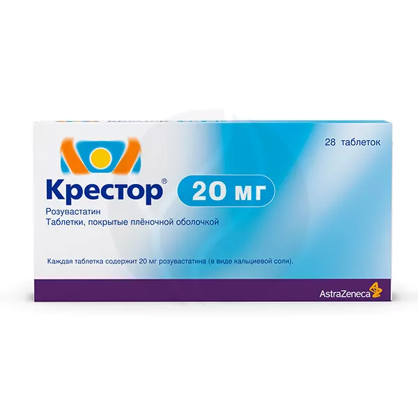 Изображение товара Крестор 20 мг таблетки покрытые пленочной оболочкой против гиперхолестеринемии Изображение товара Крестор 20 мг таблетки покрытые пленочной оболочкой против гиперхолестеринемии