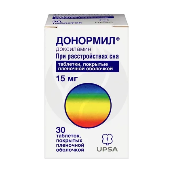 Изображение товара Донормил таблетки п/о 15мг, №30 - Успокаивающее средство для сна Изображение товара Донормил таблетки п/о 15мг, №30 - Успокаивающее средство для сна
