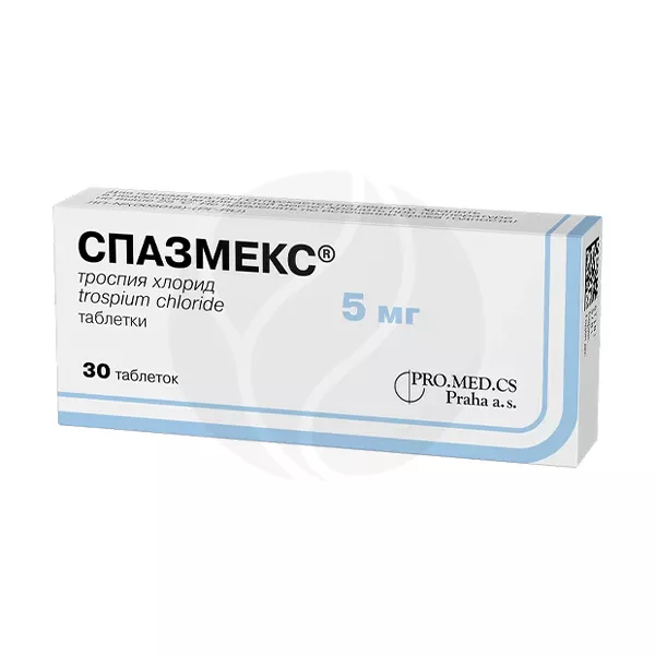 Изображение товара Спазмекс таблетки покрытые оболочкой 5 мг 30 шт для лечения гиперактивности мочевого пузыря Изображение товара Спазмекс таблетки покрытые оболочкой 5 мг 30 шт для лечения гиперактивности мочевого пузыря