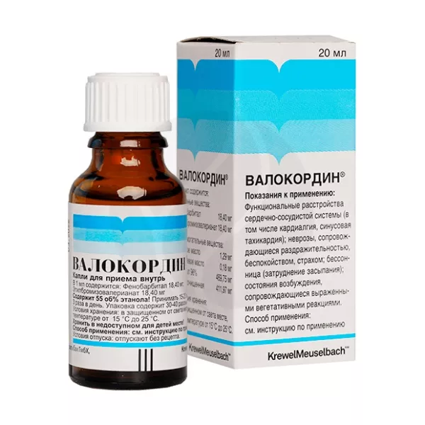 Валокордин капли д/приема внутрь 18,4мг/мл+18,4мг/мл, 20мл