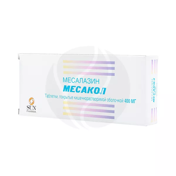 Изображение товара Месакол таблетки покрыт кишечнорастворимой оболочкой 400мг, 50 шт Изображение товара Месакол таблетки покрыт кишечнорастворимой оболочкой 400мг, 50 шт