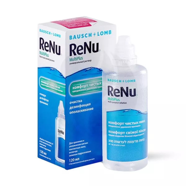 Изображение товара ReNu MultiPlus раствор для обработки и хранения контактных линз + контейнер, 120мл Изображение товара ReNu MultiPlus раствор для обработки и хранения контактных линз + контейнер, 120мл