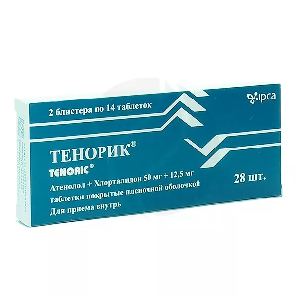 Изображение товара Тенорик таблетки 50 мг+12,5 мг покрытые пленочной оболочкой, 28 шт Изображение товара Тенорик таблетки 50 мг+12,5 мг покрытые пленочной оболочкой, 28 шт