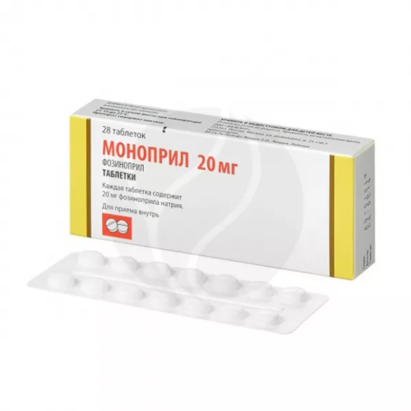 Изображение товара Моноприл 20 мг таблетки №28 для лечения гипертонии и сердечной недостаточности