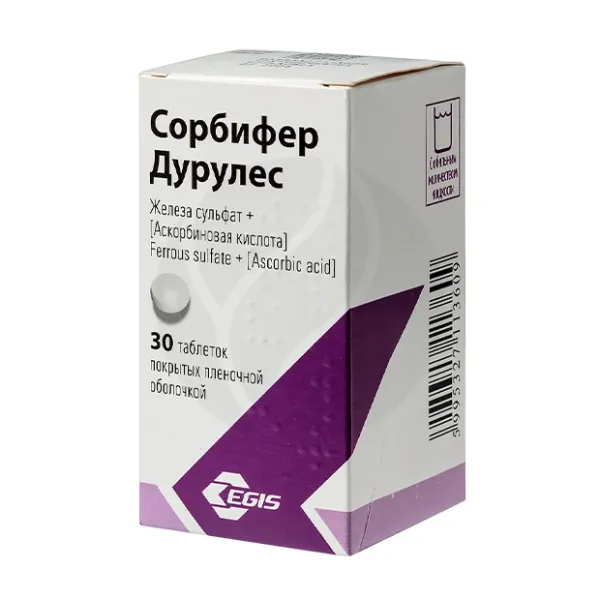 Изображение товара Сорбифер Дурулес таблетки с пролонг. высвоб. покрыт. п/о 320мг+60мг, №30 Изображение товара Сорбифер Дурулес таблетки с пролонг. высвоб. покрыт. п/о 320мг+60мг, №30