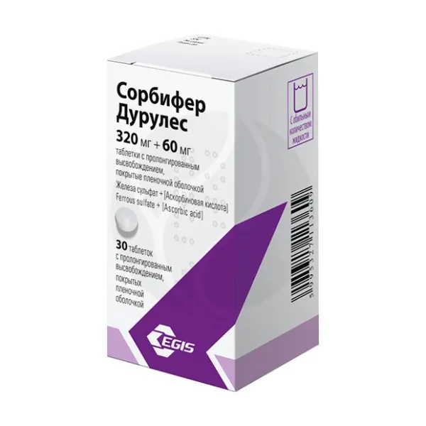 Изображение товара Сорбифер Дурулес таблетки покрытые 320мг+60мг №30 для лечения анемии