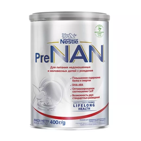 Изображение товара Nestle NAN Pre сухая молочная смесь для питания недоношенных и маловесных детей (0+), 400г Изображение товара Nestle NAN Pre сухая молочная смесь для питания недоношенных и маловесных детей (0+), 400г