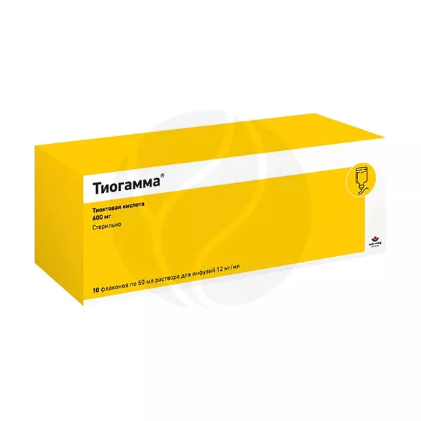 Изображение товара Тиогамма раствор д/инфузий 1,2%, 50мл №10 Изображение товара Тиогамма раствор д/инфузий 1,2%, 50мл №10