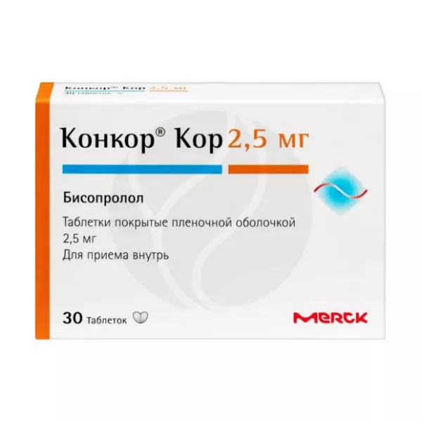 Изображение товара Конкор Кор таблетки 2,5мг покрытые пленочной оболочкой, №30 Мерк Германия Изображение товара Конкор Кор таблетки 2,5мг покрытые пленочной оболочкой, №30 Мерк Германия